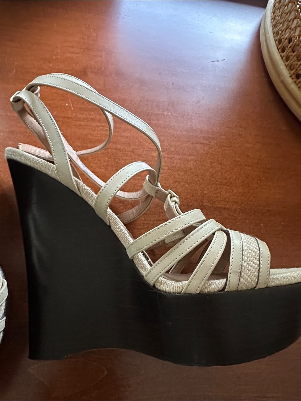 Burberry Beige Strappy Espadrille Heels with Ankle Wrap - Picture 2 of 8